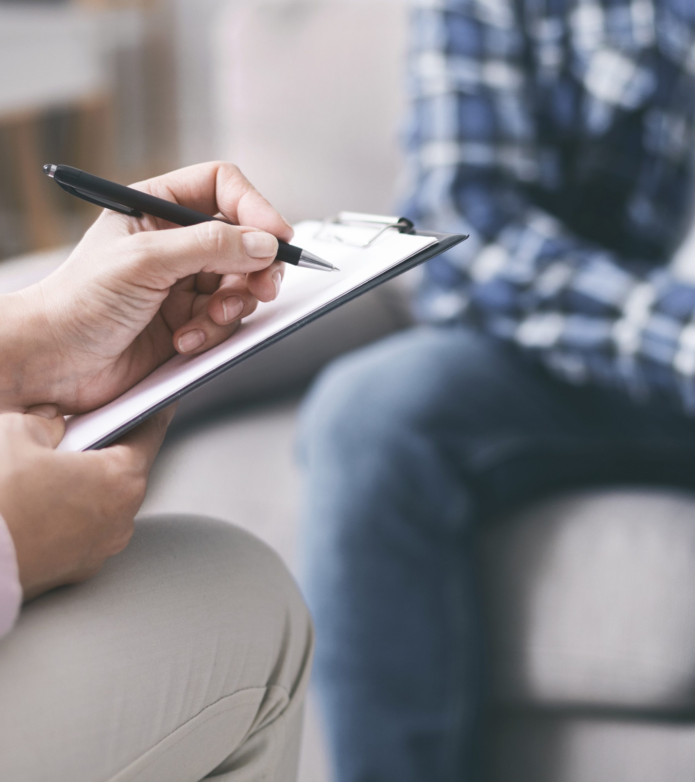 Adoption Interview. Young Couple Bonding, Specialist Writing Rep